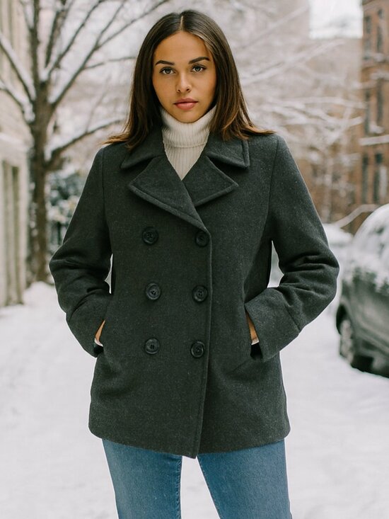 Old Navy Jackets & Blazers - Old Navy Charcoal Double-Breasted Peacoat Size M Wool Blend Quilted Liner